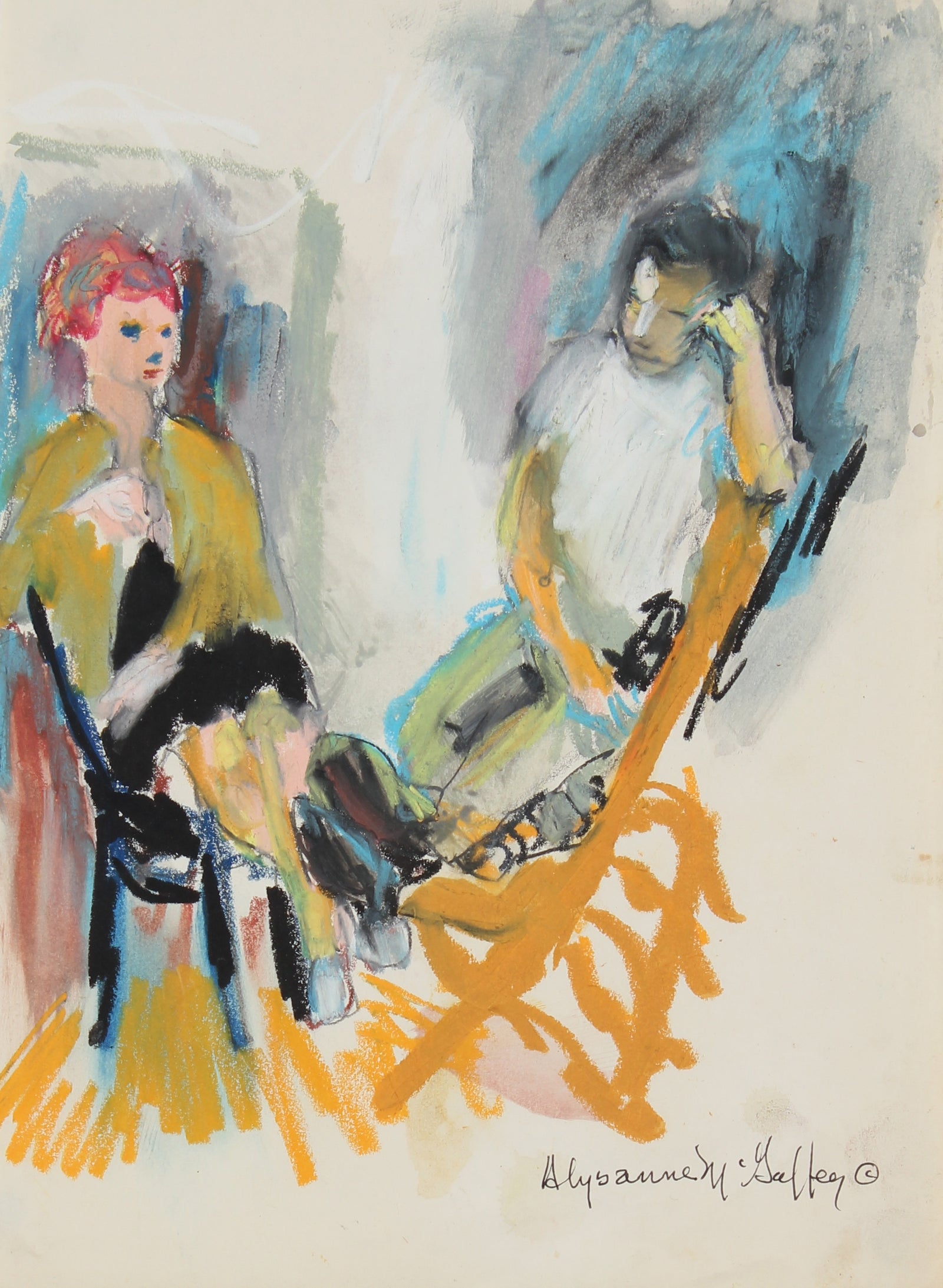 Accompanying Figures Study<br>20th Century Distemper & Pastel<br><br>#23352