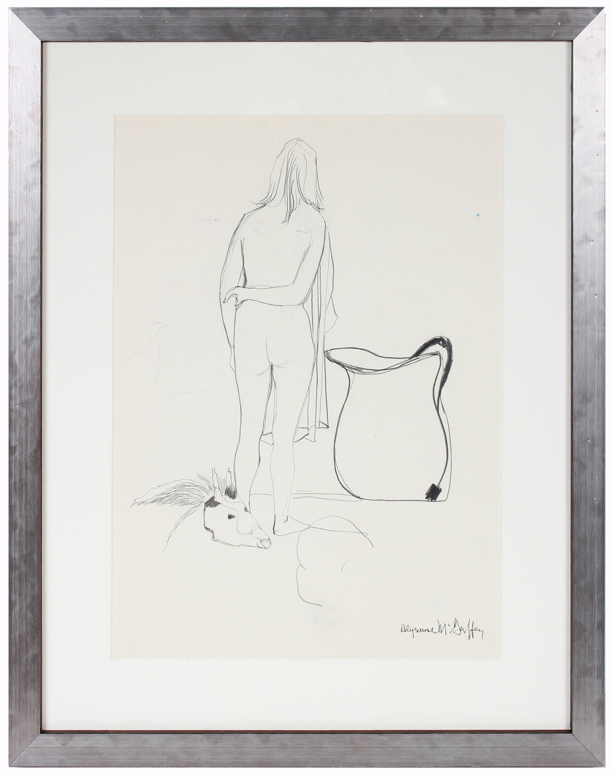 Nude Figure with Skull &lt;br&gt;1950-60s Charcoal &amp; Graphite&lt;br&gt;&lt;br&gt;#23388