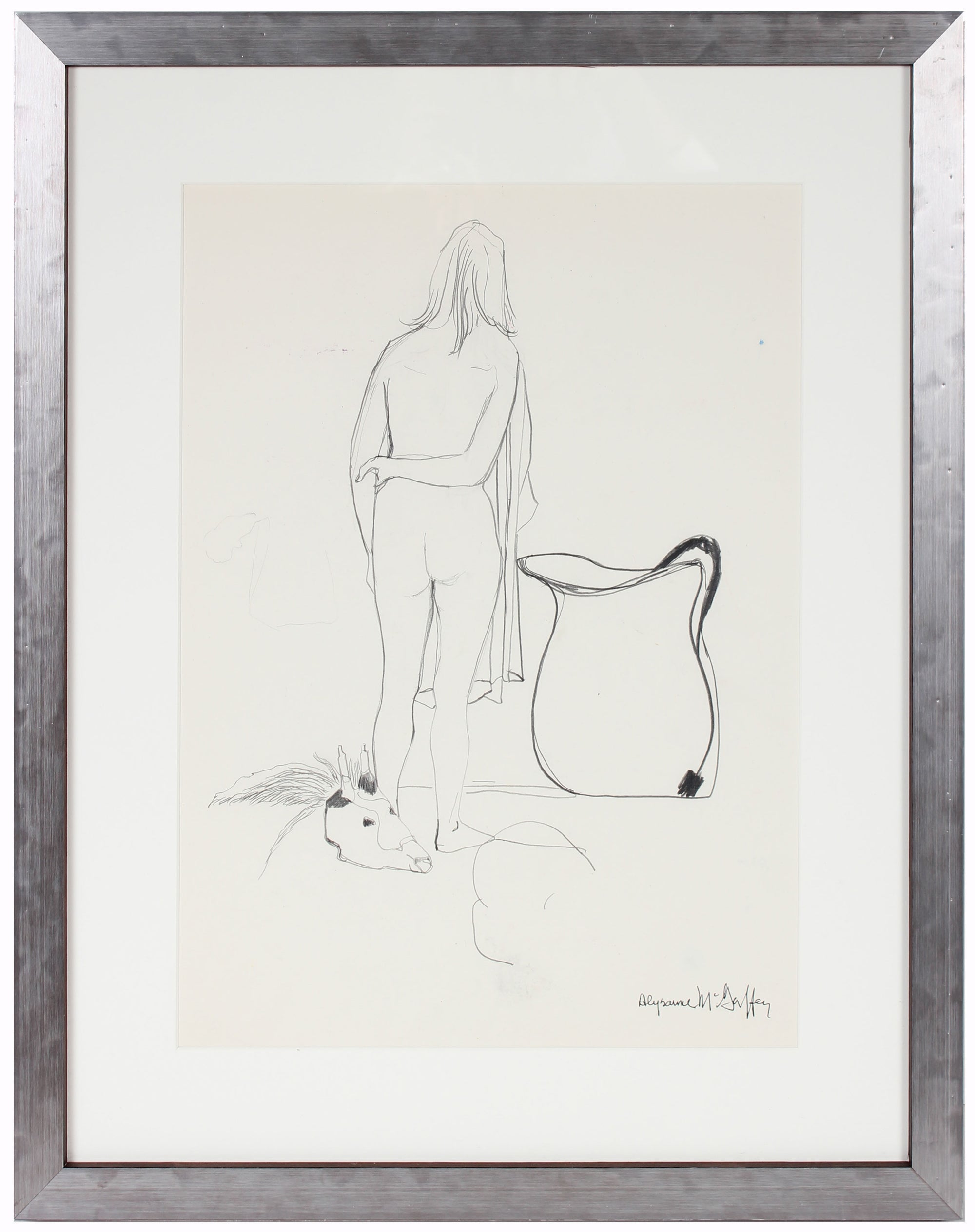 Nude Figure with Skull <br>1950-60s Charcoal & Graphite<br><br>#23388