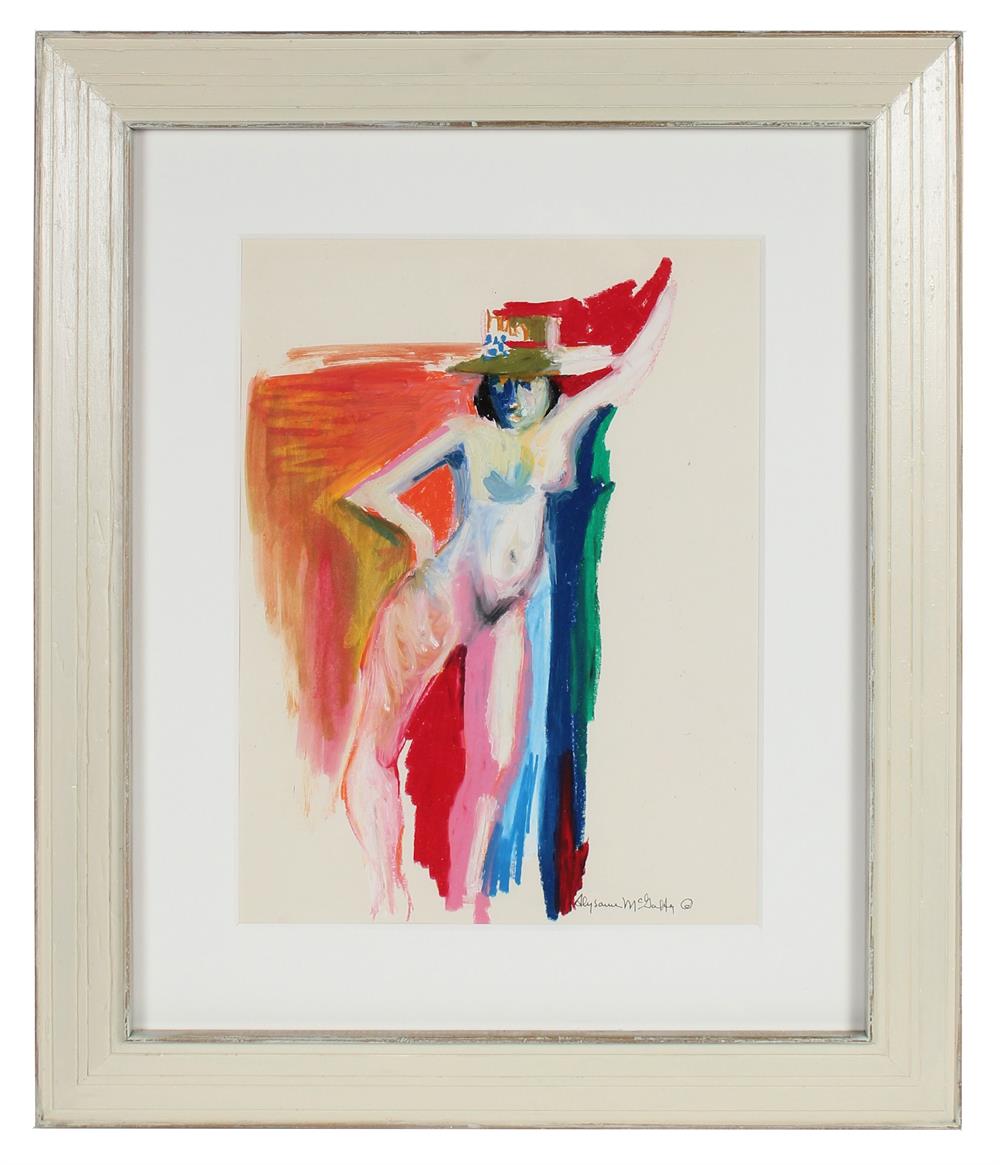Bay Area Figurative Standing Nude <br>1950-60s Distemper & Pastel <br><br>#23436