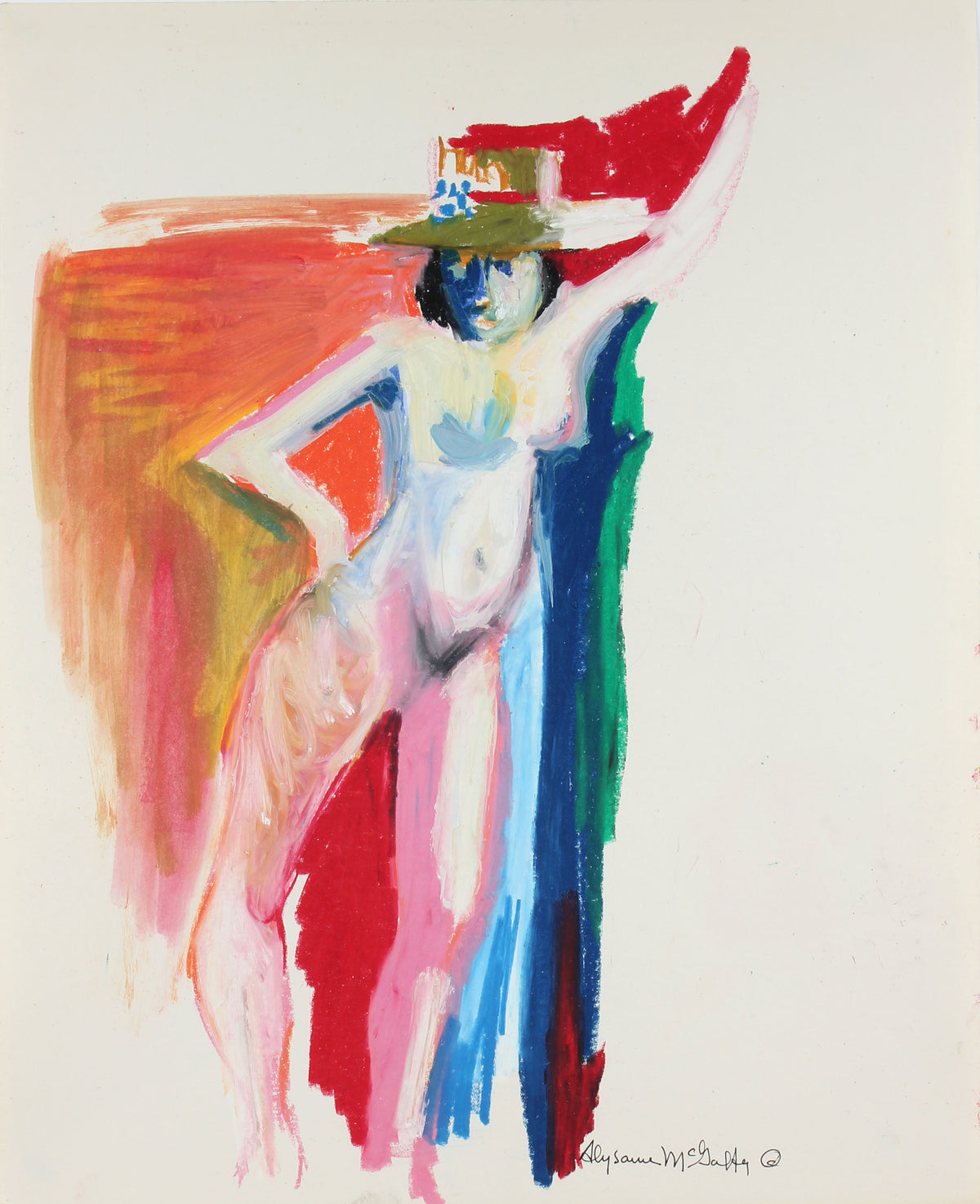 Bay Area Figurative Standing Nude <br>1950-60s Distemper & Pastel <br><br>#23436