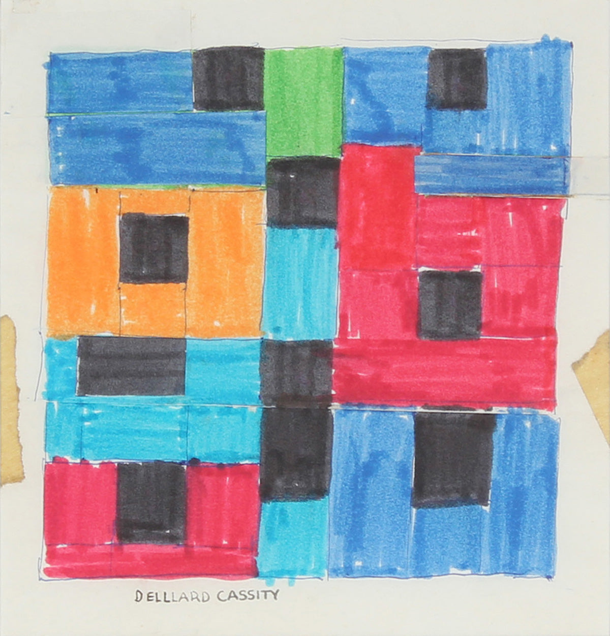 1970s Rectilinear Abstract<br>Ink, Tape, & Cut Paper<br><br>#24308