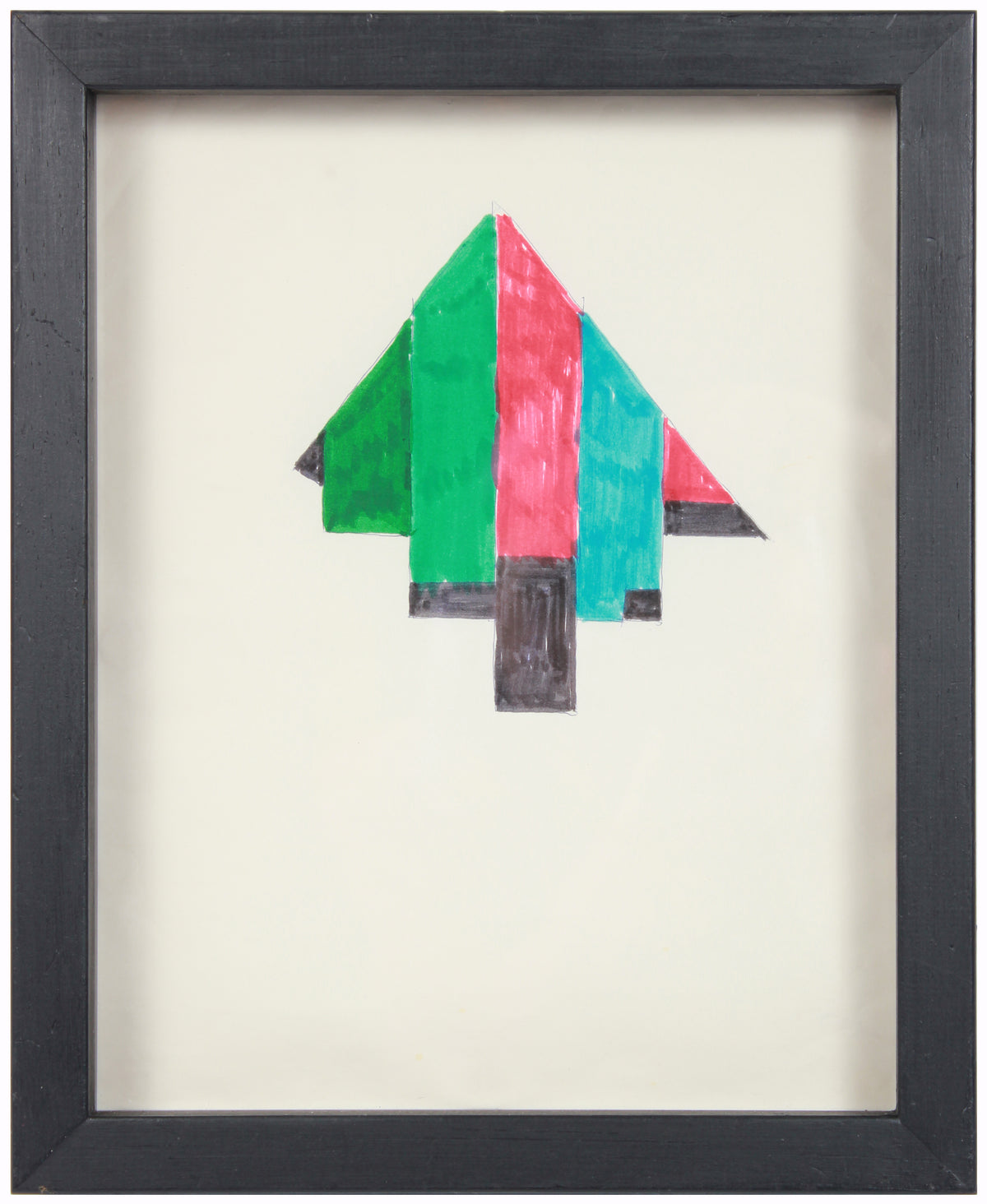 Green &amp; Pink Triangular Hard-Edge Abstract Study &lt;br&gt;Mid Century Ink &lt;br&gt;&lt;br&gt;#24450