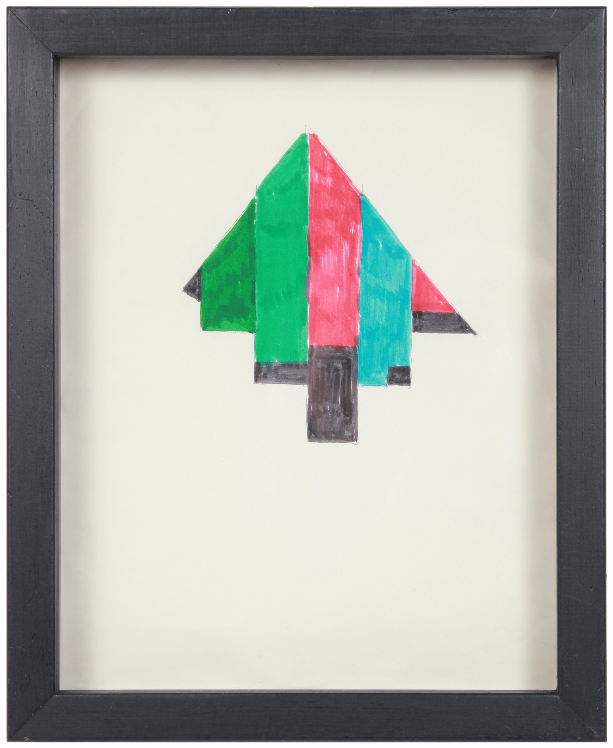Green & Pink Triangular Hard-Edge Abstract Study <br>Mid Century Ink <br><br>#24450