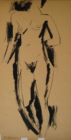 Standing Nude Figure<br>Ink Wash, 1930-50s<br><br>#16047