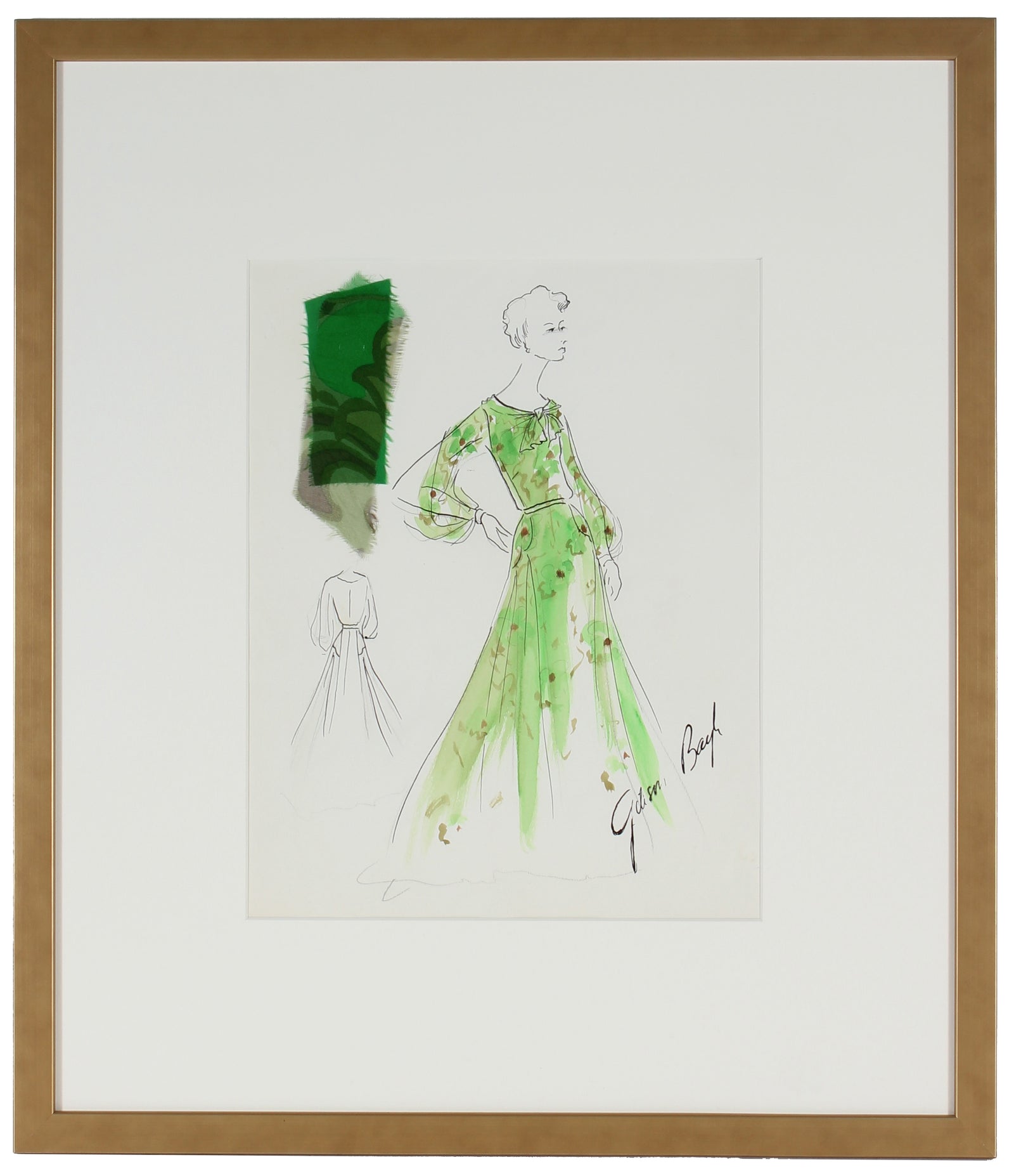 Lime Green Shear Dress<br> Gouache & Ink Fashion Illustration<br><br>#26177