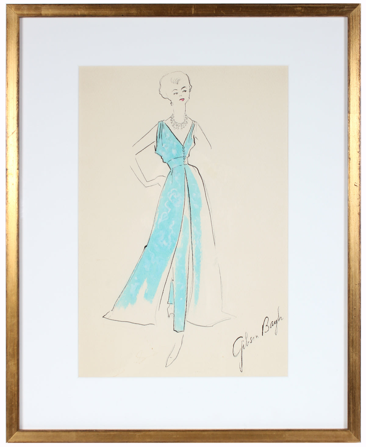 Sky Blue Gown&lt;br&gt; Gouache &amp; Ink Fashion Illustration&lt;br&gt;&lt;br&gt;#26217