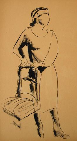 Figure with Chair<br>1930-50s Ink Wash<br><br>#15982