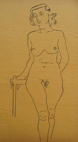 1930-50s Female Nude<br>Pen & Ink Drawing<br><br>#16015