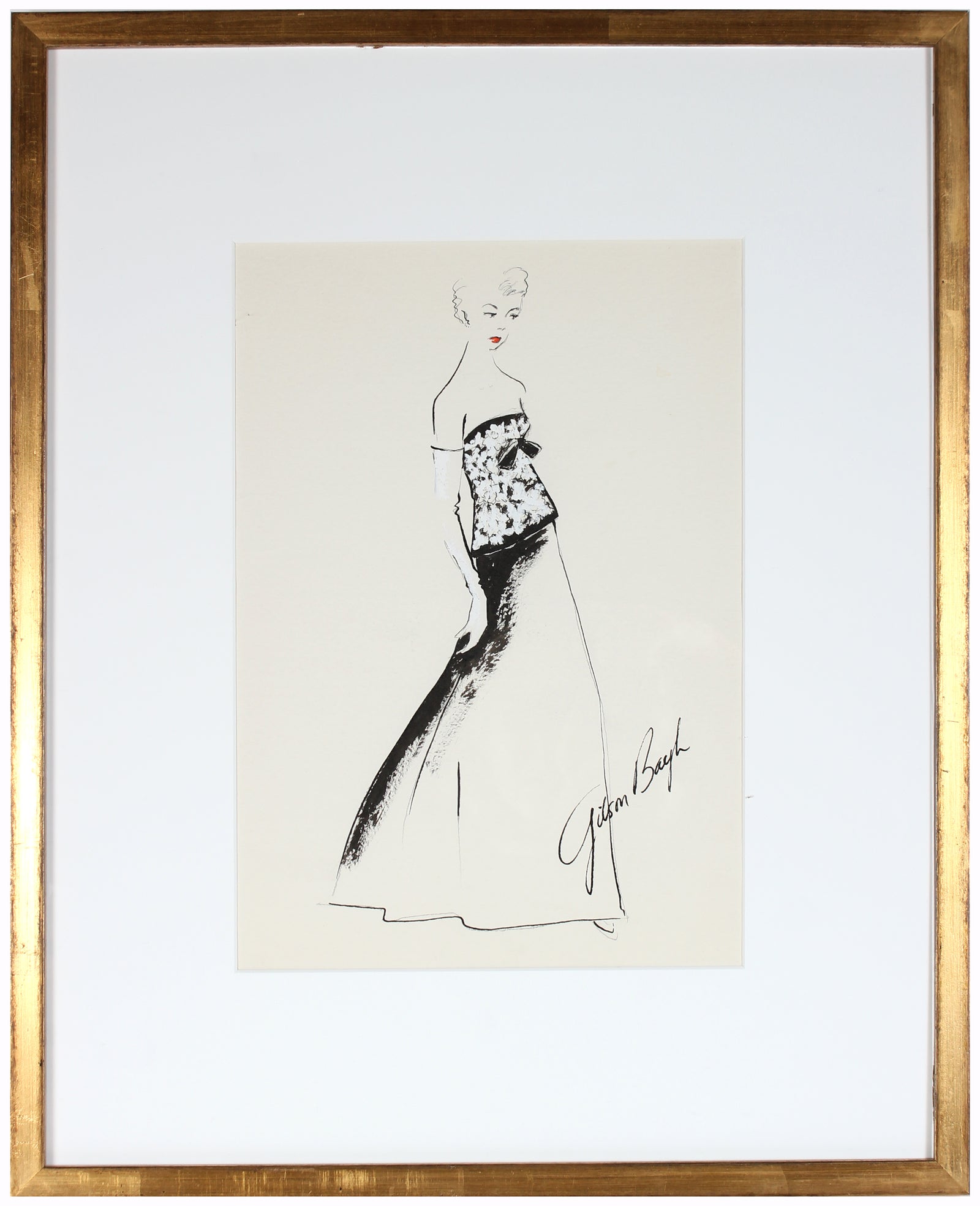 Strapless Evening Gown in Black & White<br> Gouache & Ink Fashion Illustration<br><br>#26560