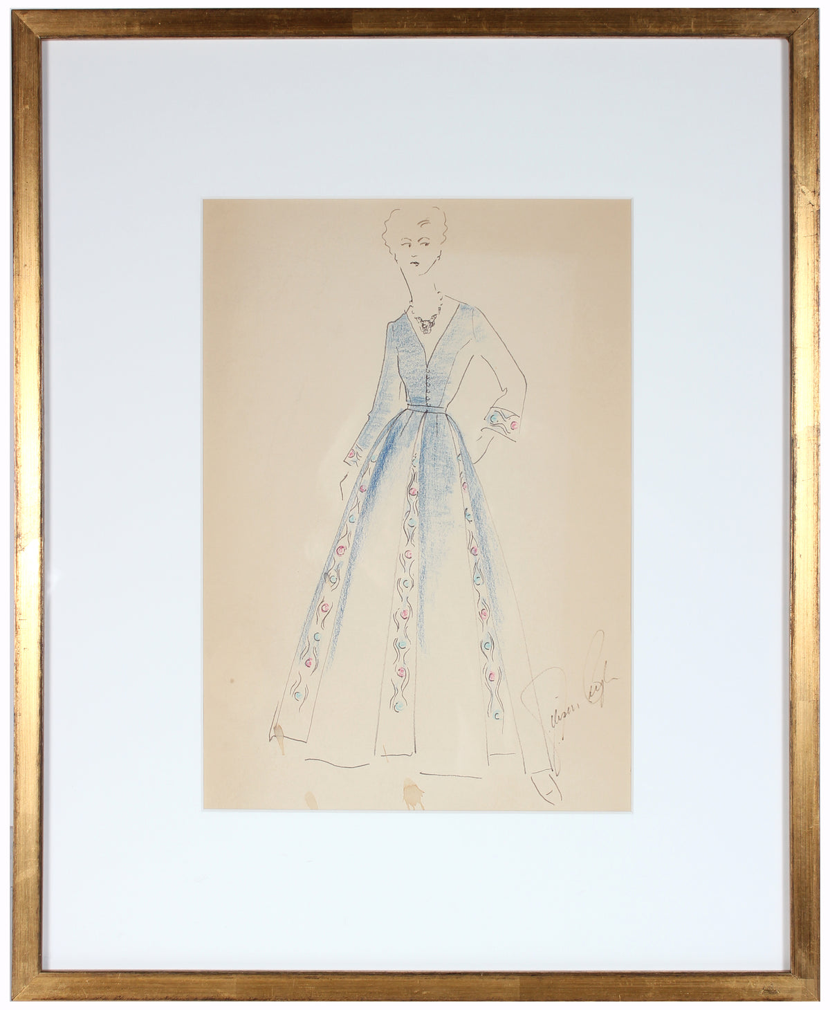 Bejeweled Blue Dress&lt;br&gt;Gouache &amp; Ink Fashion Illustration&lt;br&gt;&lt;br&gt;#26948