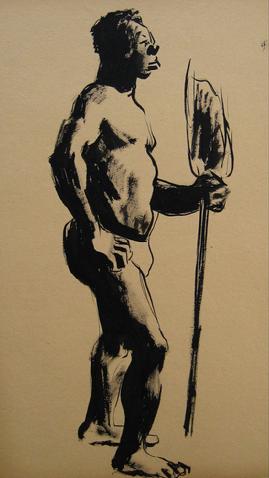 Standing Male Nude<br>Ink Wash, 1930-50s<br><br>#16042