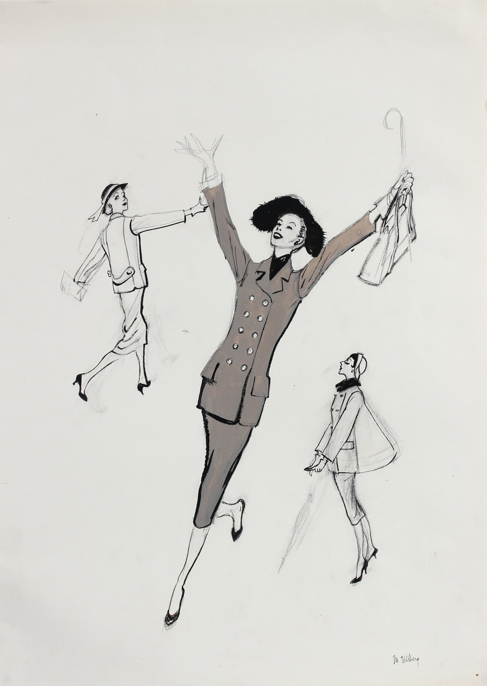 Joyful Monochromatic Fashion Illustration, 1946-54<br><br>#27168