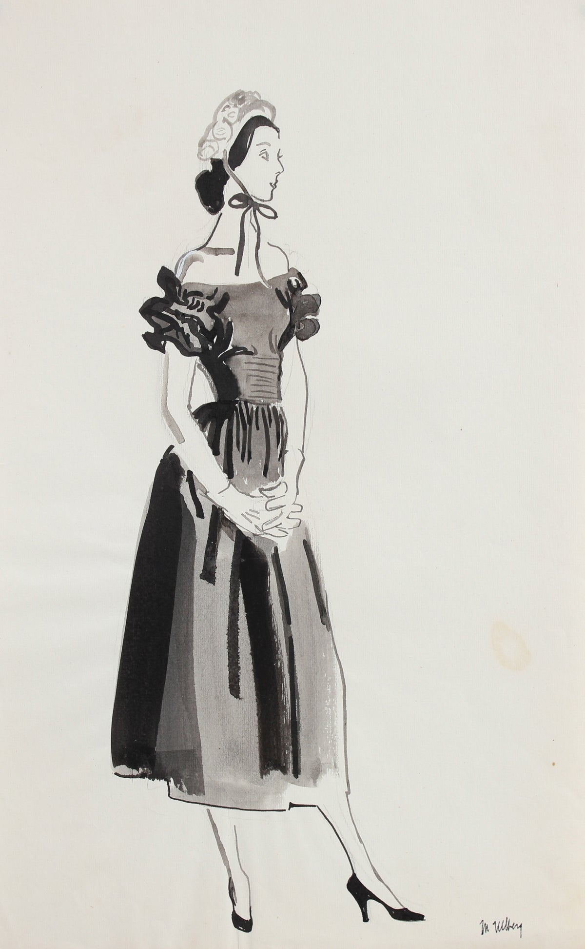 Fashion Illustration with Bonnet, 1946-54&lt;br&gt;&lt;br&gt;#27170