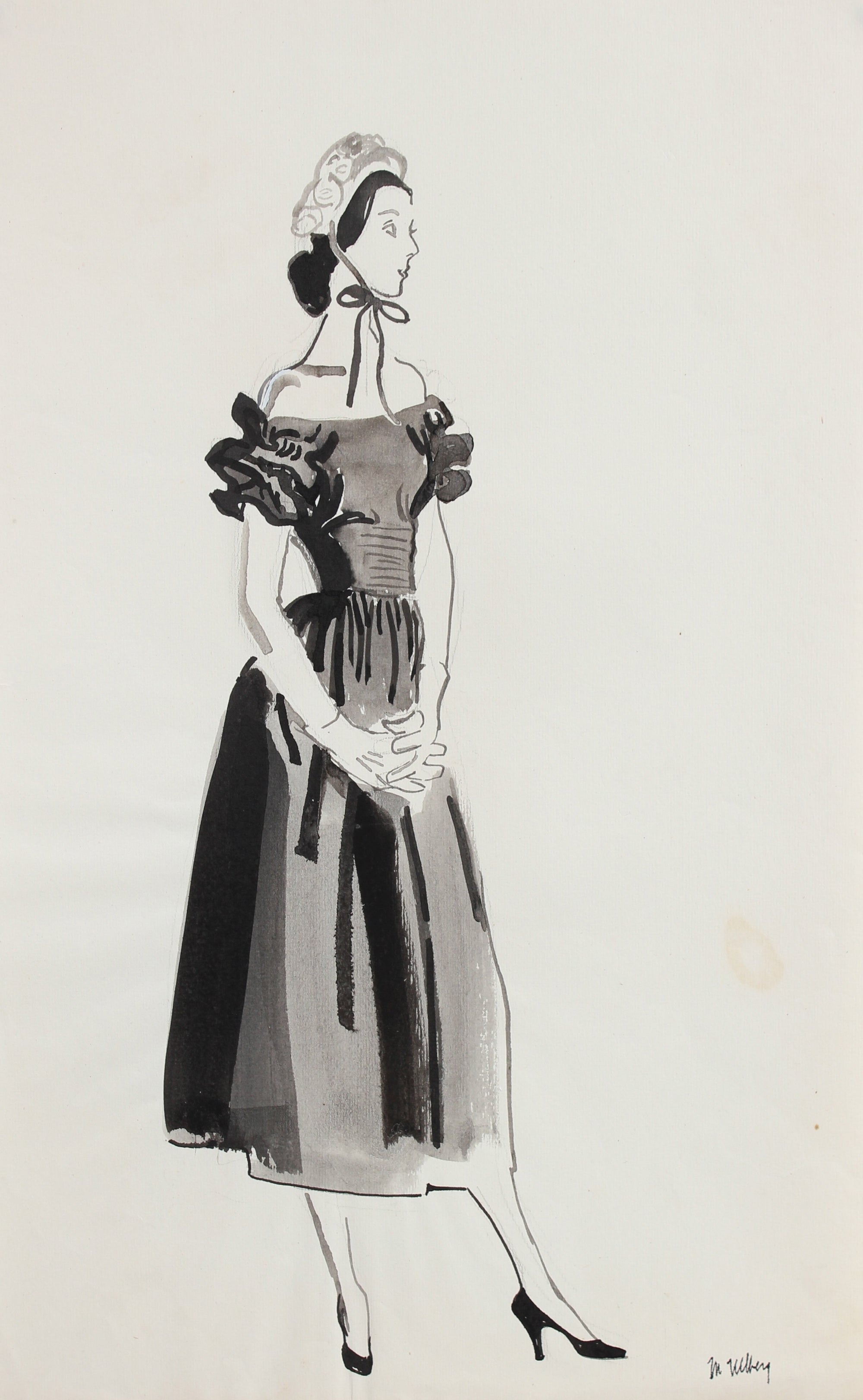 Fashion Illustration with Bonnet, 1946-54<br><br>#27170