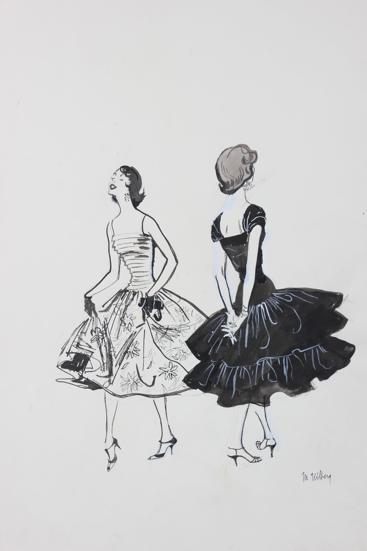 Ladies Night Out&lt;br&gt;1946-54 Ink Fashion Drawing&lt;br&gt;&lt;br&gt;#27172