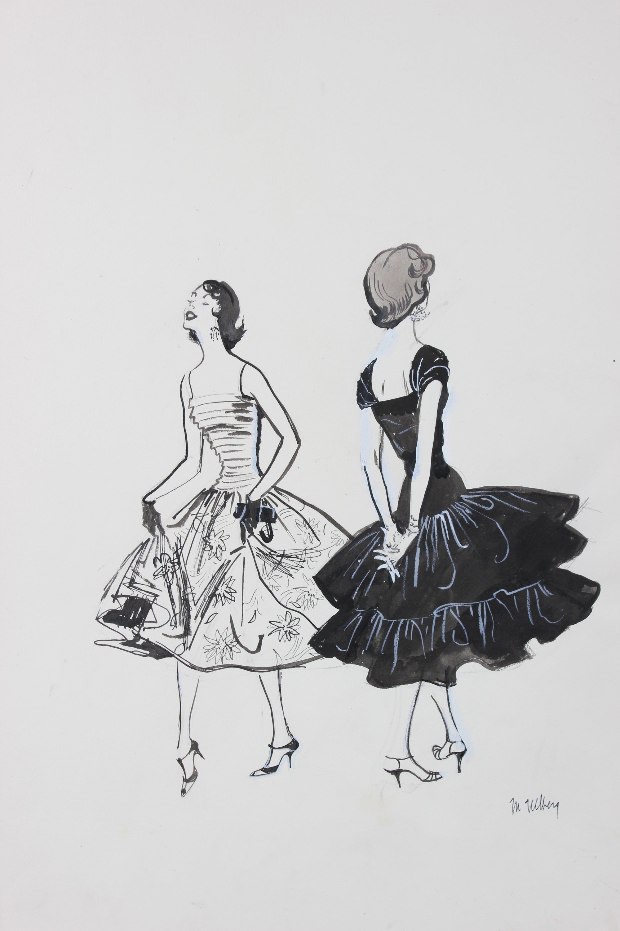 Ladies Night Out<br>1946-54 Ink Fashion Drawing<br><br>#27172