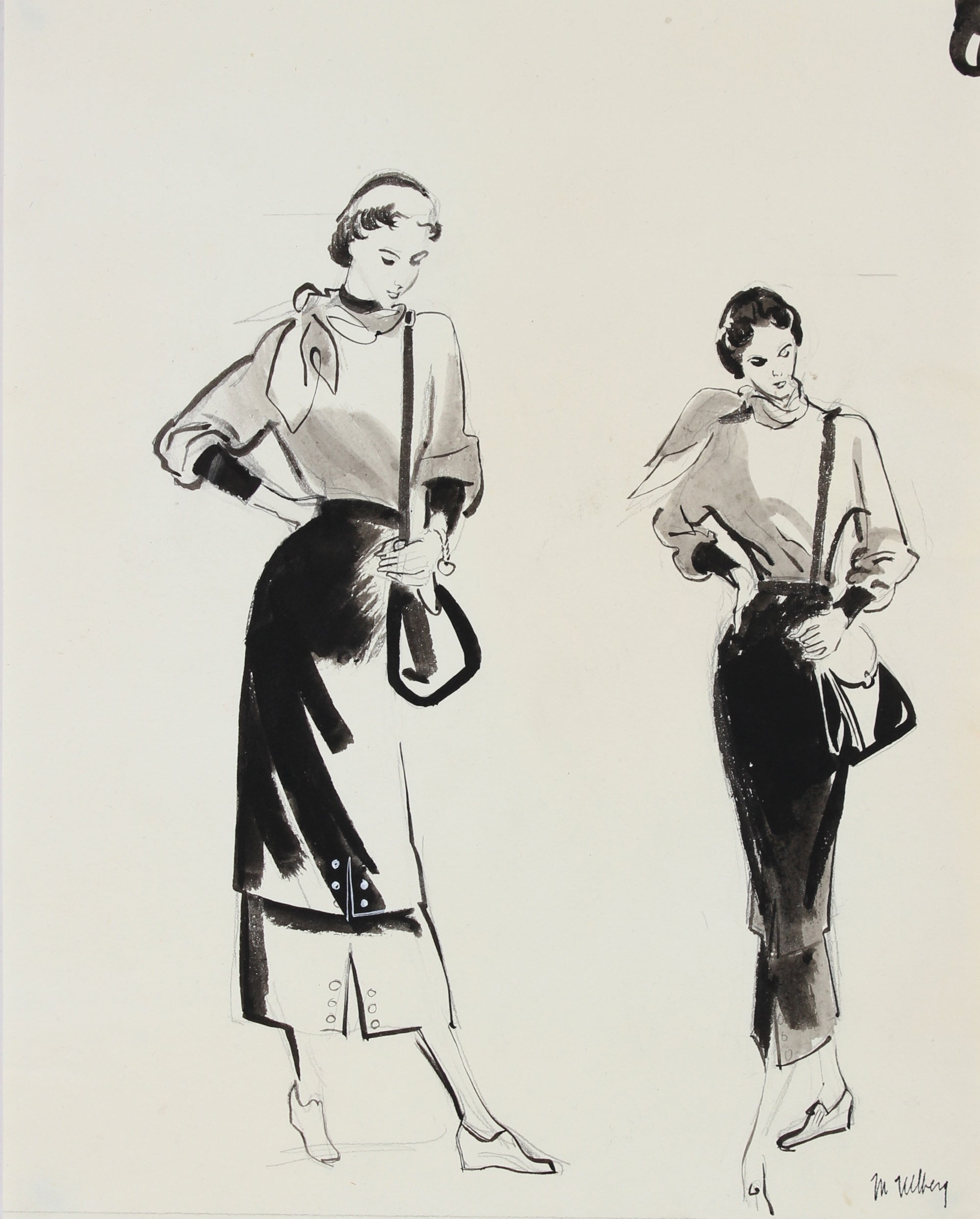 Fashion Pair in Gouache & Graphite<br>1946-54<br><br>#27215