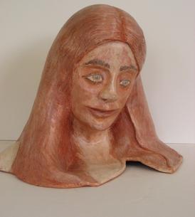 Vintage Mid Century Modern Wood Sculpture Woman Bust Female J. P.