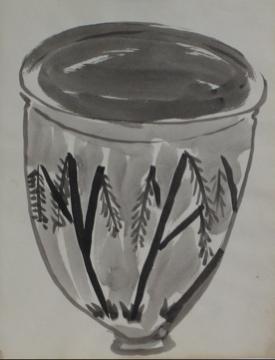 Monochrome Still Life of A Vase&lt;br&gt;1960&#39;s Ink Drawing&lt;br&gt;&lt;br&gt;#9978