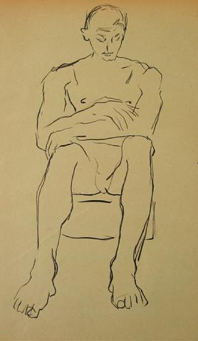Minimalist Seated Nude<br>1930-50s Drawing<br><br>#15987