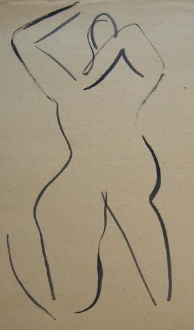 Kneeling Modernist Figure<br>1930-50s Pen & Ink<br><br>#16032