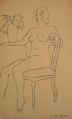Seated Female Nude<br>1930-50s Pen & Ink<br><br>#15934