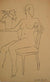 Seated Female Nude<br>1930-50s Pen & Ink<br><br>#15934