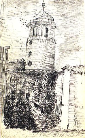 Modernist Tower Sketch<br>1940-60s<br><br>#10384