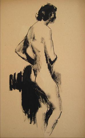 Standing Nude Figure<br>Ink Wash, 1930-50s<br><br>#15923