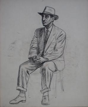 Modernist Seated Gentleman<br>1930-40s Ink<br><br>#0021