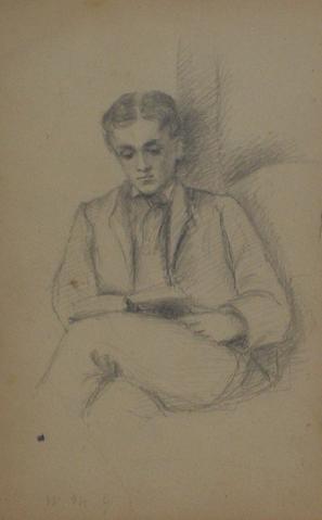 Gentleman Reading<br>Early-Mid 1800s Graphite<br><br>#10091