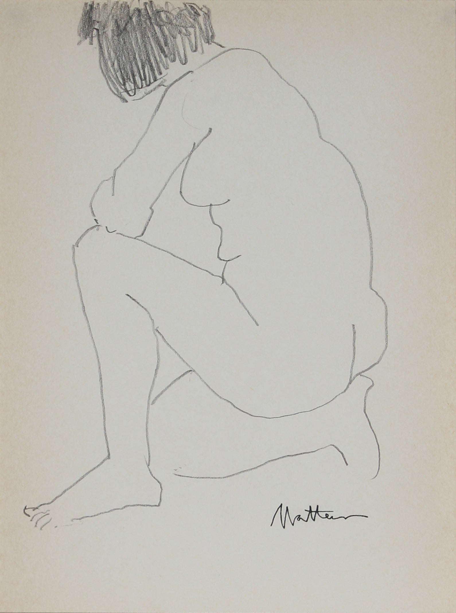 Kneeling Nude Line Drawing <br>1989 Graphite <br><br>#30030