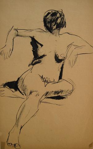 Nude with Hidden Face<br>Ink Wash, 1930-50s<br><br>#16046