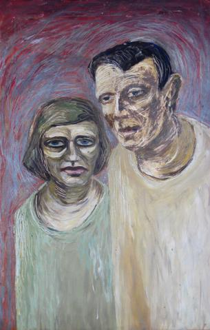 Two Staring Figures<br>Mid Centry Oil<br><br>#0502