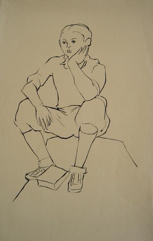 Boy in Thought<br>Pen & Ink, 1930-50s<br><br>#15930