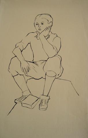 Boy in Thought<br>Pen & Ink, 1930-50s<br><br>#15930