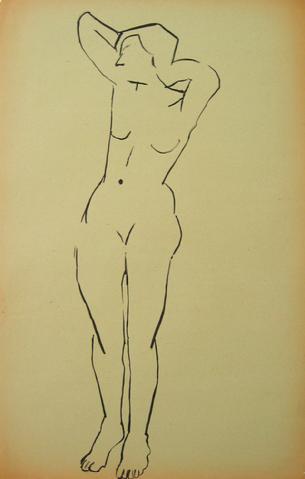 Modernist Nude Figure<br>Pen & Ink, 1930-50s<br><br>#15959