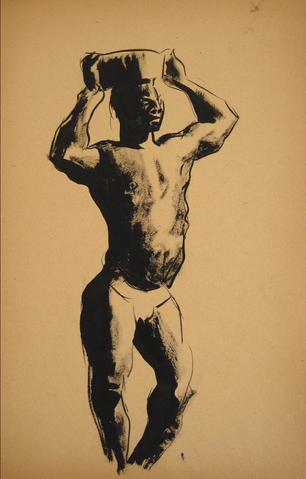 Standing Nude Figure<br>Ink Wash, 1930-50s<br><br>#15915