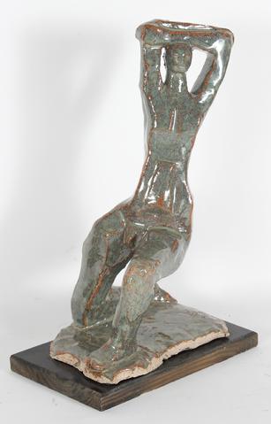 Leaning Seated Figure<br>Clay on Wood, 2000s<br><br>#20280