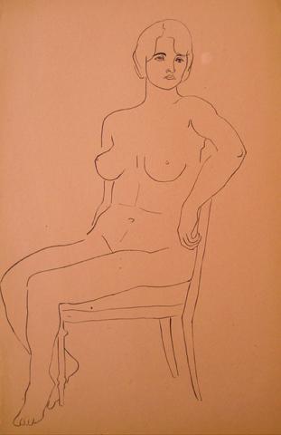 Minimal Nude Study<br>Pen & Ink, 1930-50s<br><br>#15949