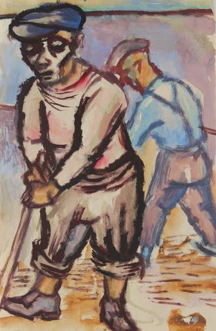 Two Sailors Mopping The Deck<br>1943 Gouache<br><br>#30673
