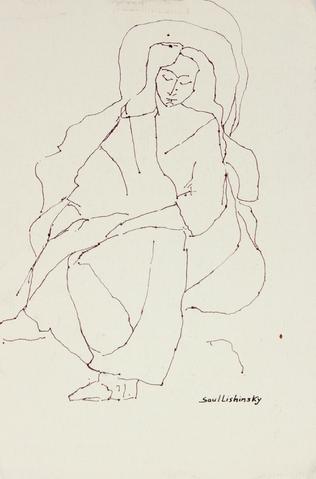 Haloed Woman<br>Mid Century Ink Drawing<br><br>#57873