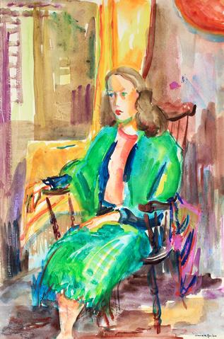 Portrait of a Woman in Green&lt;br&gt;Mid Century Watercolor&lt;br&gt;&lt;br&gt;#82252