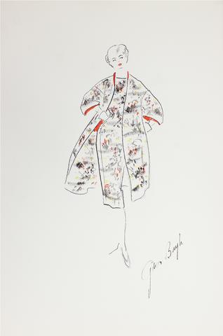 Matching Dress & Overcoat<br> Gouache & Ink Fashion Illustration<br><br>#26230