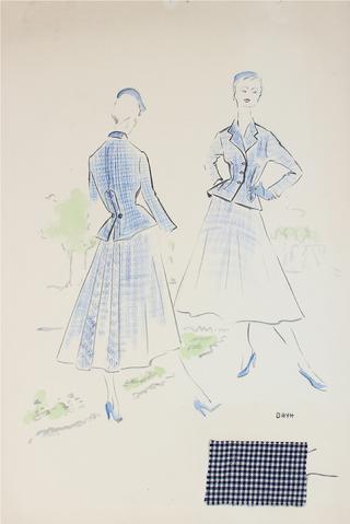 Matching Blue Outerwear&lt;br&gt; Gouache &amp; Ink Fashion Illustration&lt;br&gt;&lt;br&gt;#26192