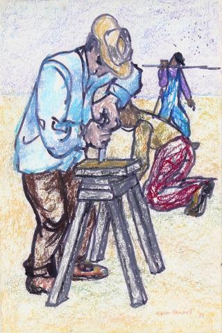 <i>Working Men</i> <br>1959 Pastel Scene <br><br>#33208