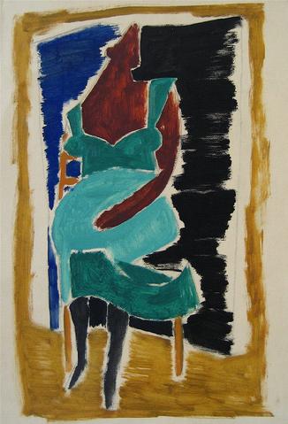 Seated Figure - Cubist Deconstruction<br>Oil on Canvas-Textured Paper<br><br>#16324