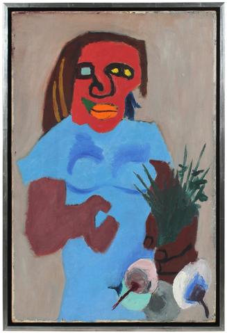 Modernist Woman with Flowers<br>1947 Oil<br><br>#52252