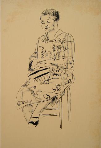 Modernist Seated Woman<br>1930-50s Pen & Ink<br><br>#15962